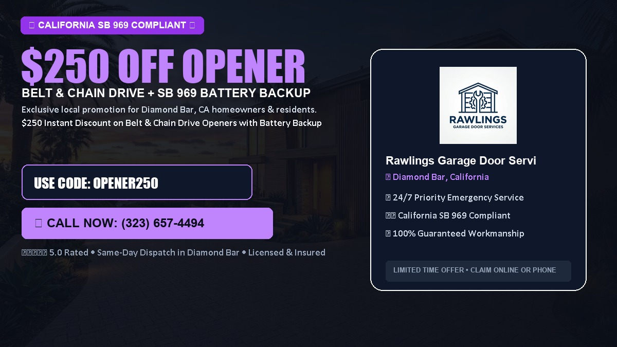 $250 OFF Smart Garage Door Opener Installation (Belt & Chain Drive with California SB 969 Battery Backup) in Diamond Bar, CA