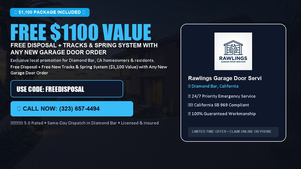Free Disposal + Free New Tracks & Spring System with Any New Garage Door Order ($1100 Value) in Diamond Bar, CA