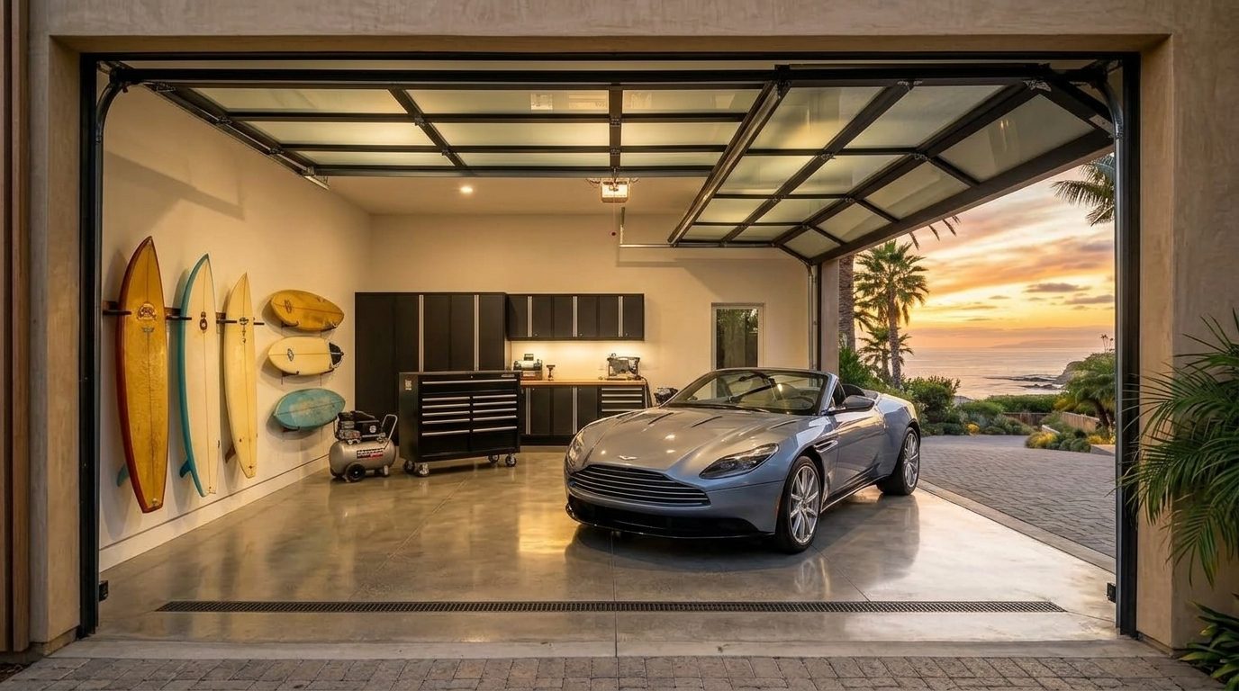 Rawlings Garage Door Services Interior View of Custom Garage Door Overhead and Workshop
